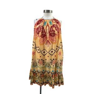 Sundress Boho Halter Mini Dress Resort‎ Vacation Beach Cover Up Festival M/L
